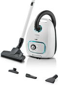 Bosch Staubsauger Serie 4 ProHygienic BGD41HYG, Allergikerfreundlich, mit Hygiene-Filter und Matratzendüse, 10 Jahre Motorgarantie, Integriertes Zubehör, Langes Kabel, 600 W, Hergestellt in Deutschland, Weiß