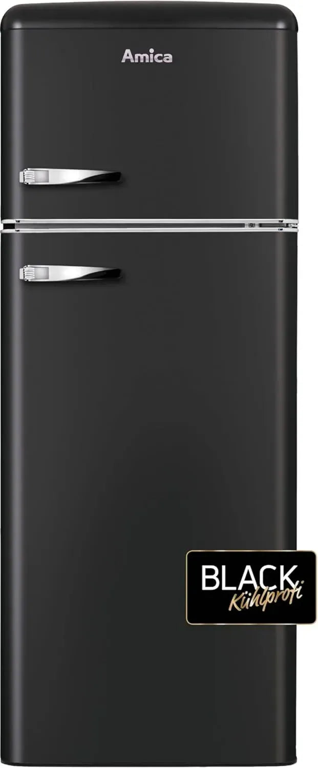 Amica Retro Kühl-Gefrierkombination, Mattschwarz, 144 cm, Stilvolles Design