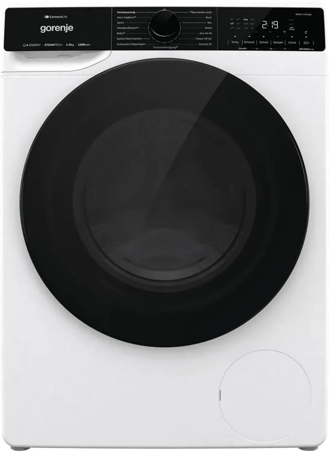 Gorenje Waschmaschine 8 kg, WiFi, Inverter Motor, Energieklasse A, 1400 U/min, 15 Programme, AquaStop, Dampf, Schnellwaschgang, Weiß