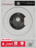 Sharp Einbau-Waschmaschine 8 kg, 1400 U/min, Inverter Motor, Dampffunktion, AquaStop, 15 Programme, Weiß