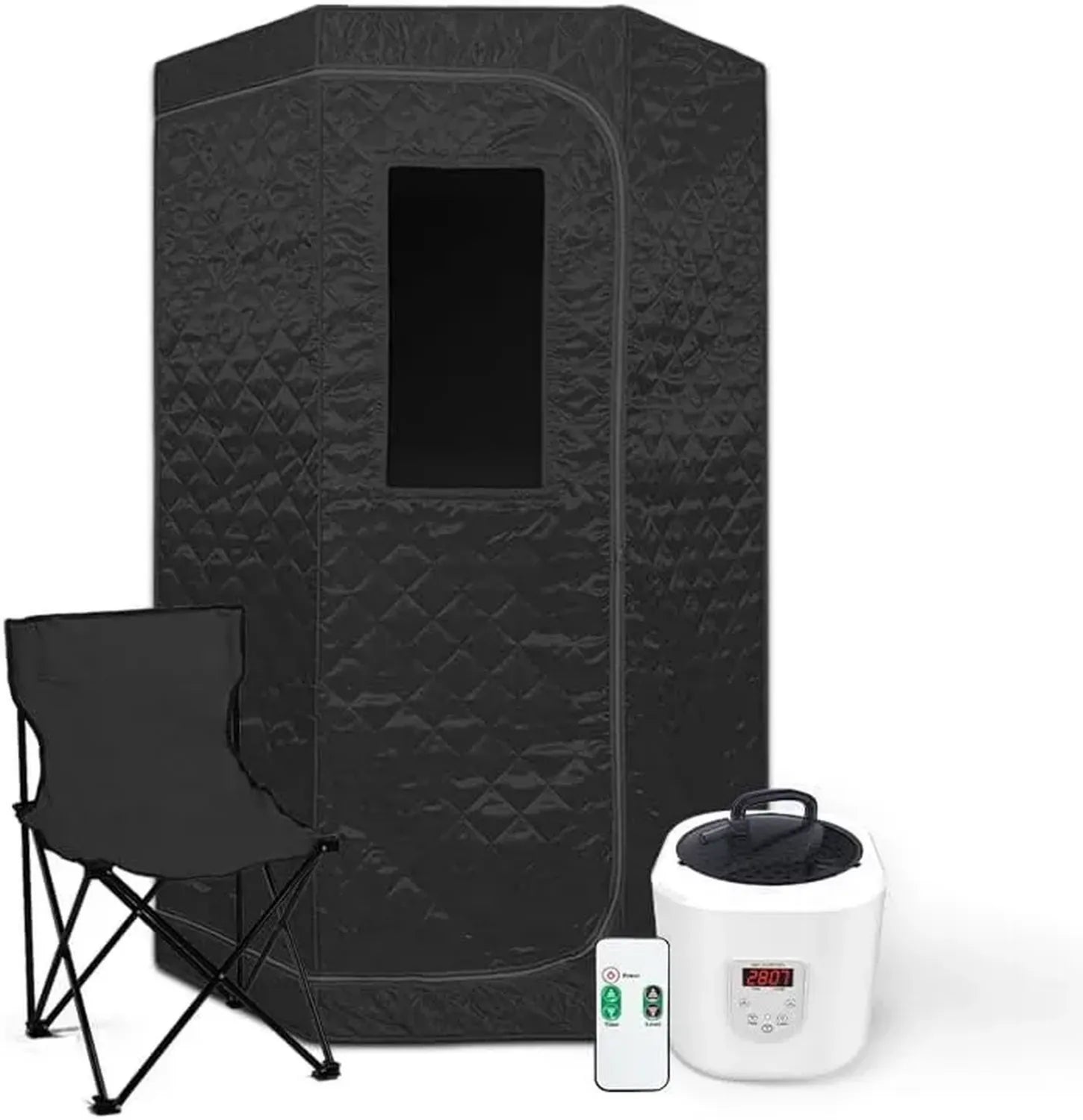Kompakte Dampfsauna mit Sitz und Fernbedienung, 90x90x190 cm, Schwarz – Entspannung für Zuhause und unterwegs