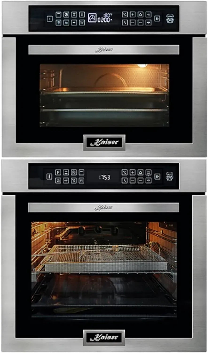 KAISER Einbaubackofen-Set Edelstahl, 86L Volumen, 15 Funktionen, mit Mikrowelle, 45 cm, inkl. Teleskopauszug