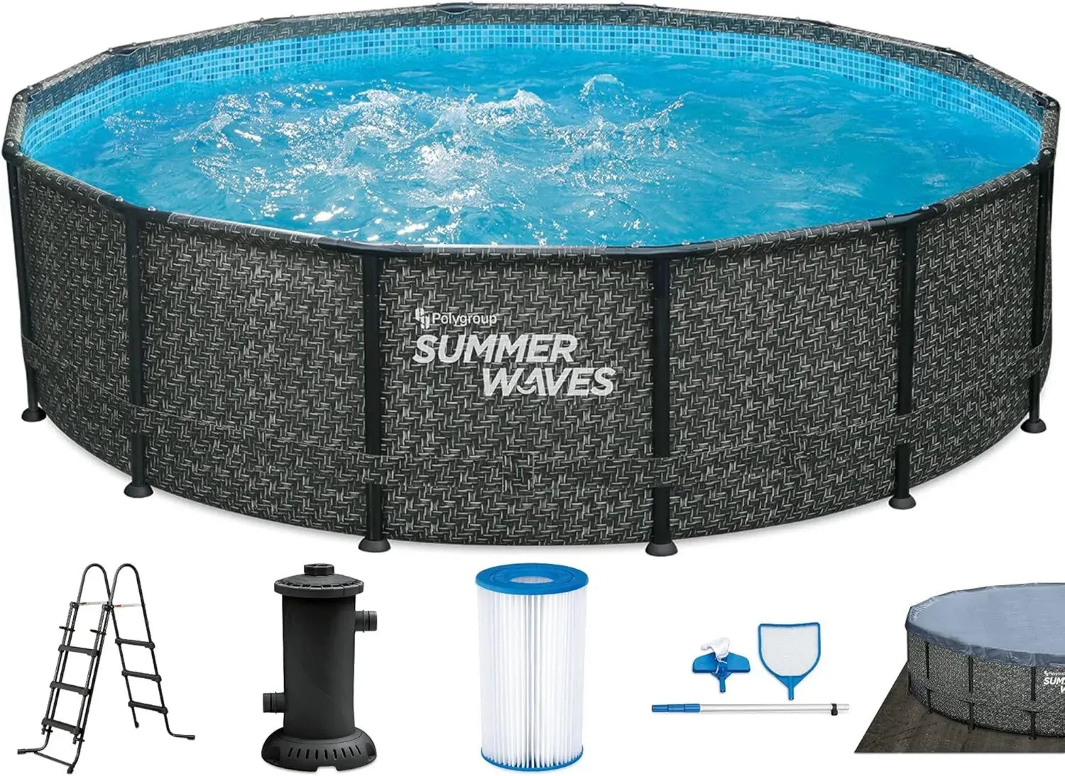 Summer Waves Elite Aufstellpool Dunkles Fischgrätenmuster 427 x 107 cm