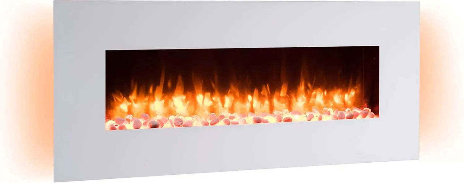 BALDERIA Elektrokamin Yoash - 2000W Wandkamin mit 3D-Flammeneffekt, LED, programmierbarer Fernbedienung und Thermostat, Weiß