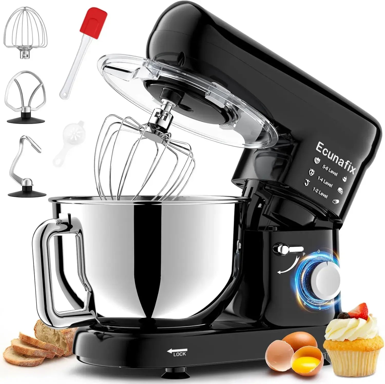 Profi-Küchenmaschine 2000W mit 6,5L Schüssel, 6 Geschwindigkeiten, leise, inkl. Knethaken und Spritzschutz