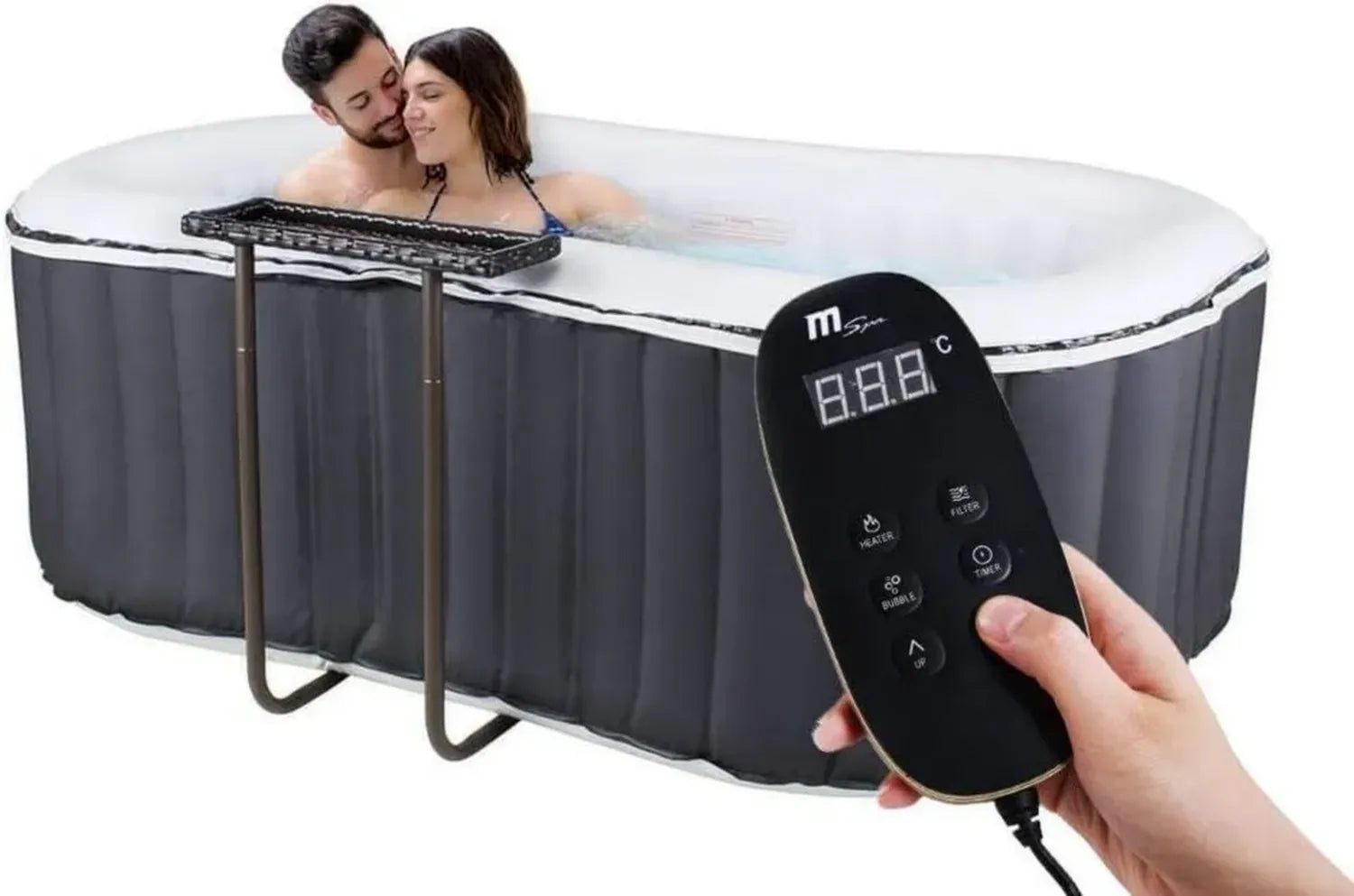 SHATCHI Tragbarer Whirlpool, aufblasbar, schnelles Heizsystem, für 2 Personen, oval, Anthrazit