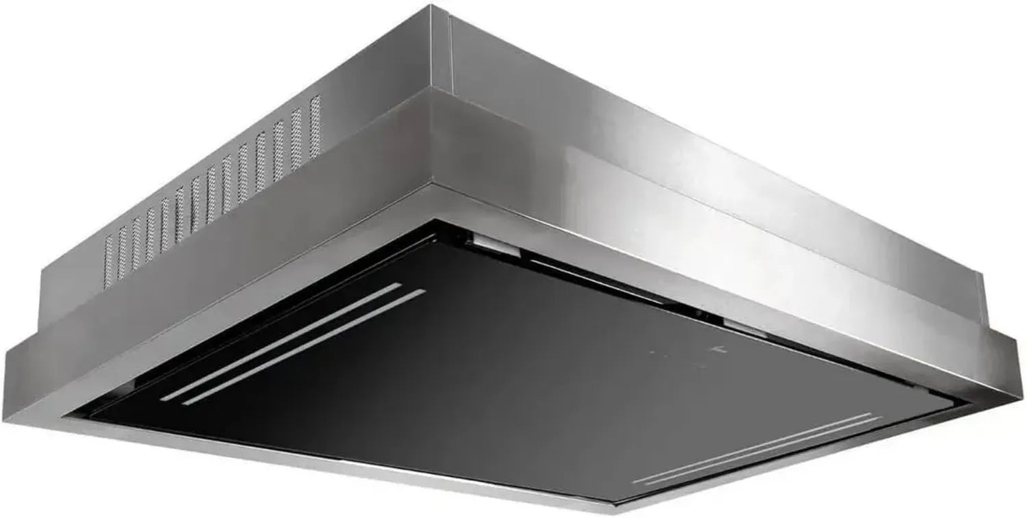 Deckenhaube 90 cm mit Touch & Ionisierung, Edelstahl-Schwarzglas