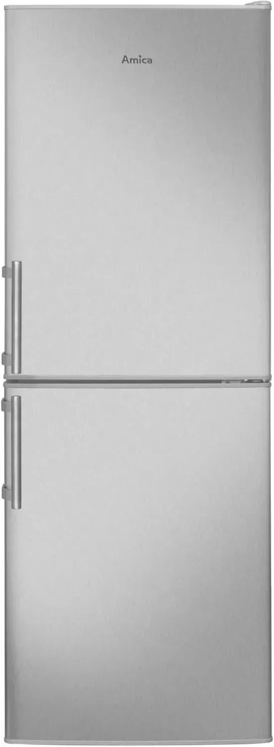 Freistehender Amica Kühl-Gefrierschrank, 138 L, mit LED, Edelstahl