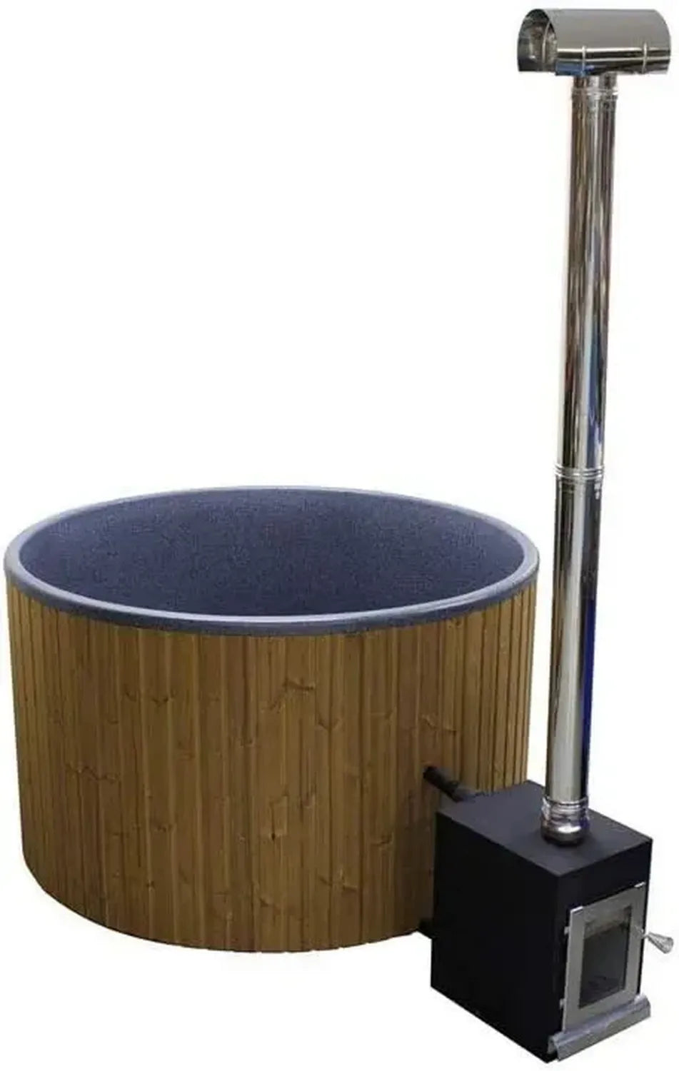 Bambus-Discount Whirlpool Set 180cm mit Holzofen und schwarzer Polyethylen-Wanne