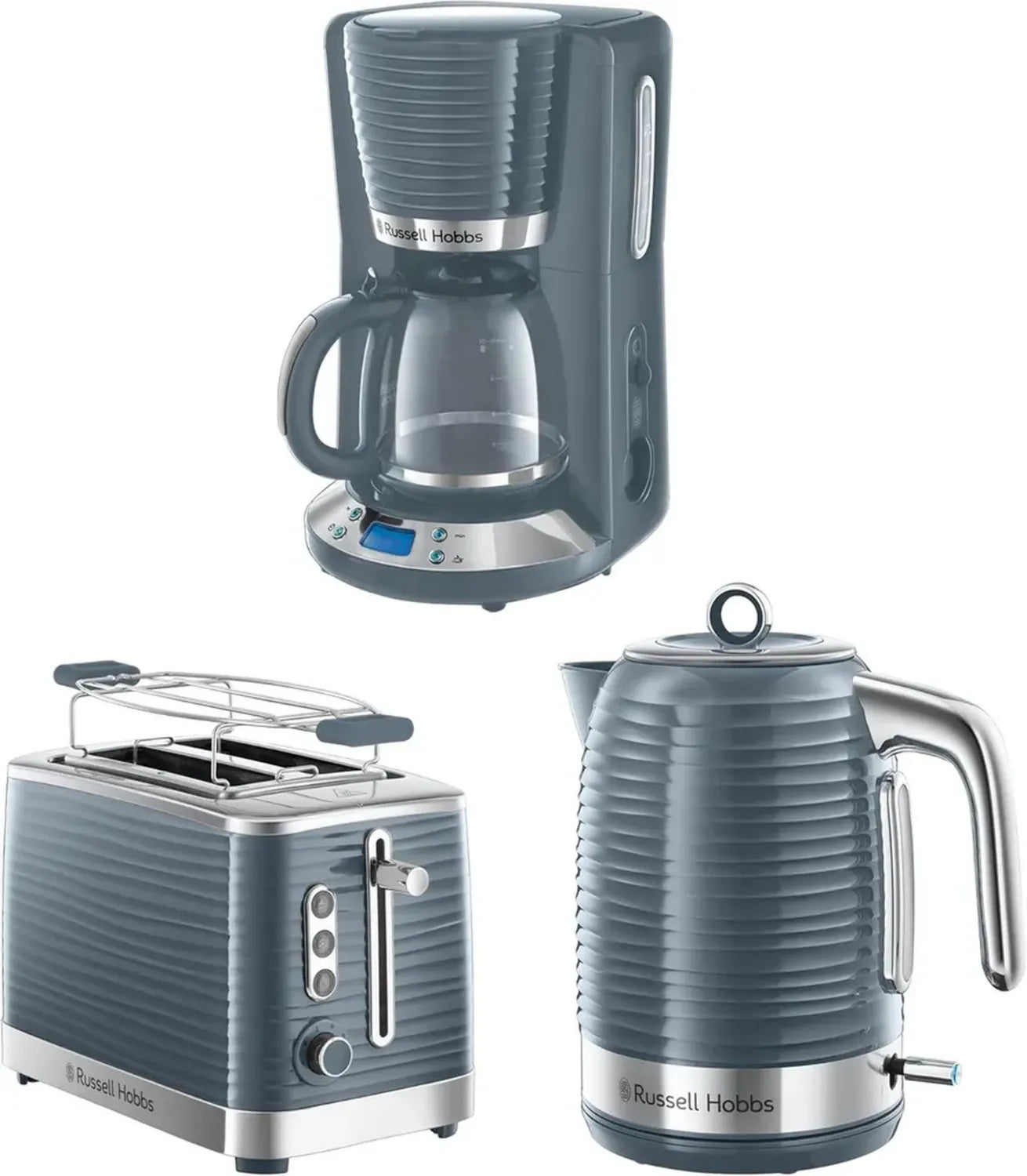 Russell Hobbs Inspire Frühstücksset: Toaster, Wasserkocher und Kaffeemaschine in Grau