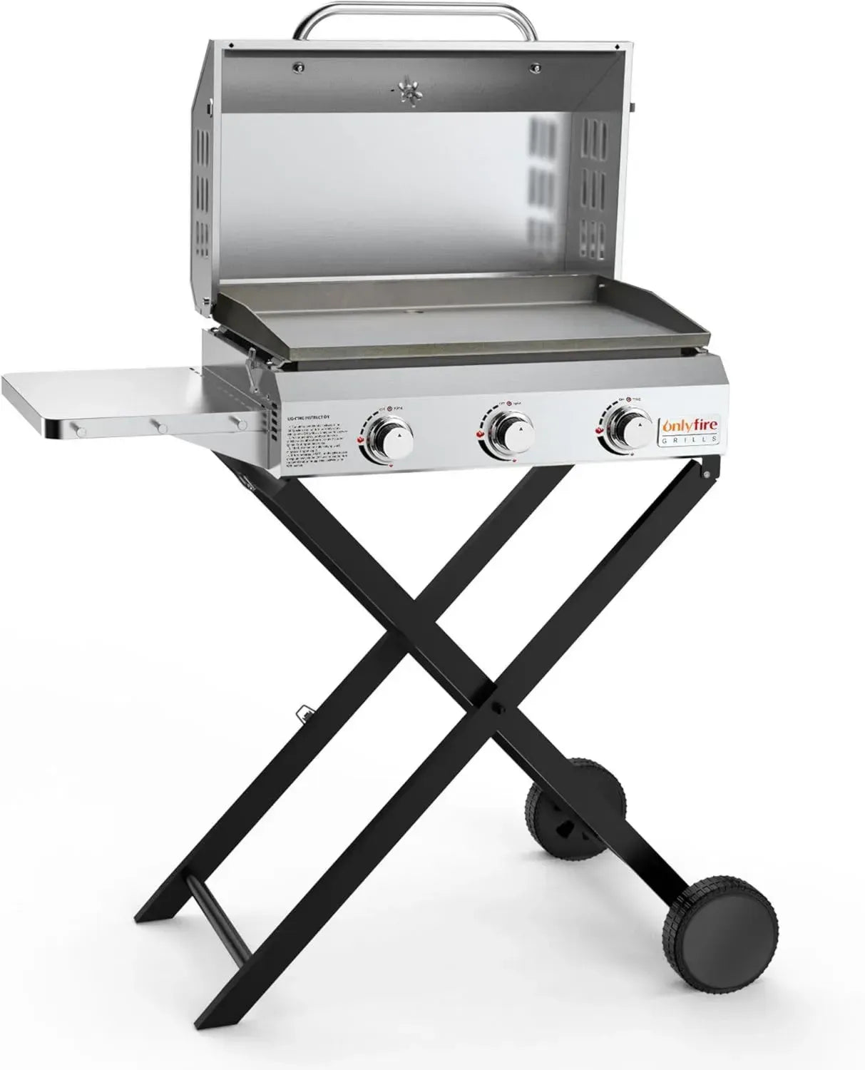 Onlyfire Gasgrill mit 3 Edelstahlbrennern und Klappbarem Rollwagen