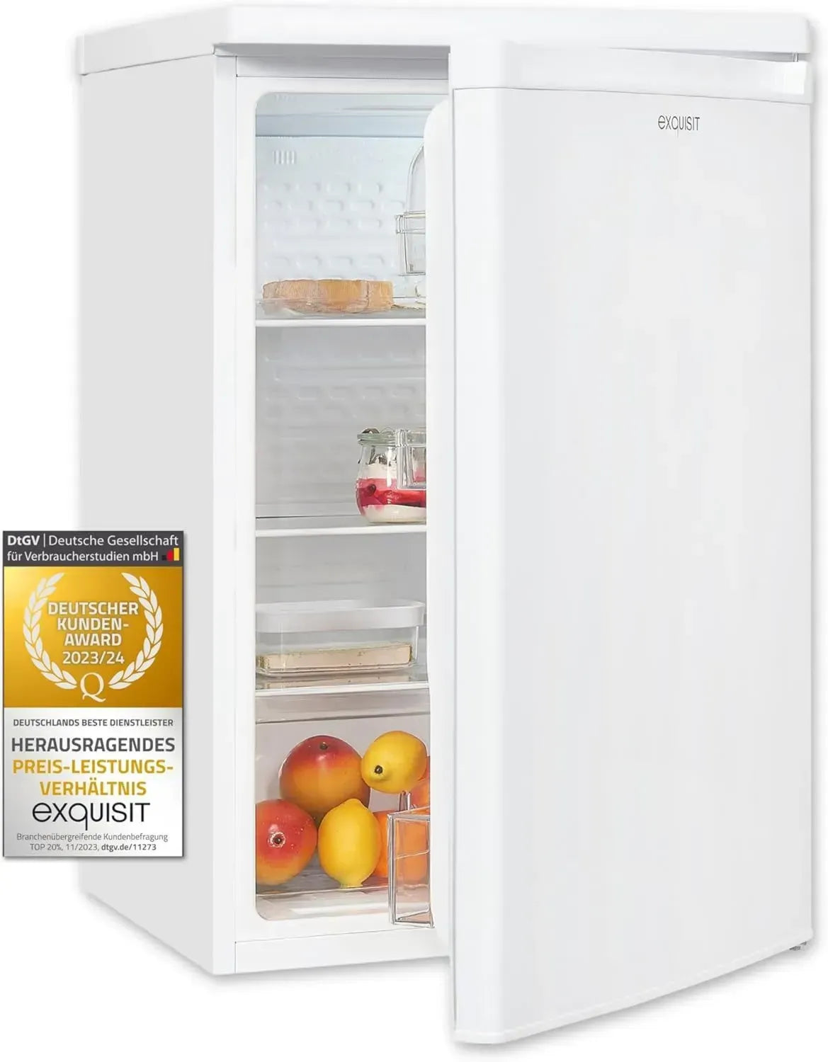 Exquisit Standkühlschrank 126L, ohne Gefrierfach, LED-Beleuchtung, Gemüsefach, Weiß