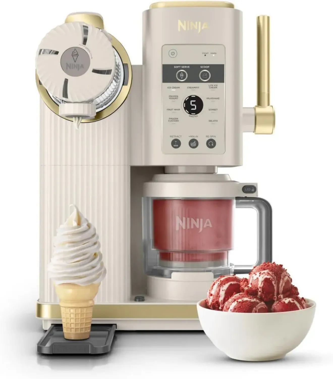 Ninja CREAMi Eismaschine mit 13 Funktionen und Mix-In Option, 2 Behälter, Stone Gold