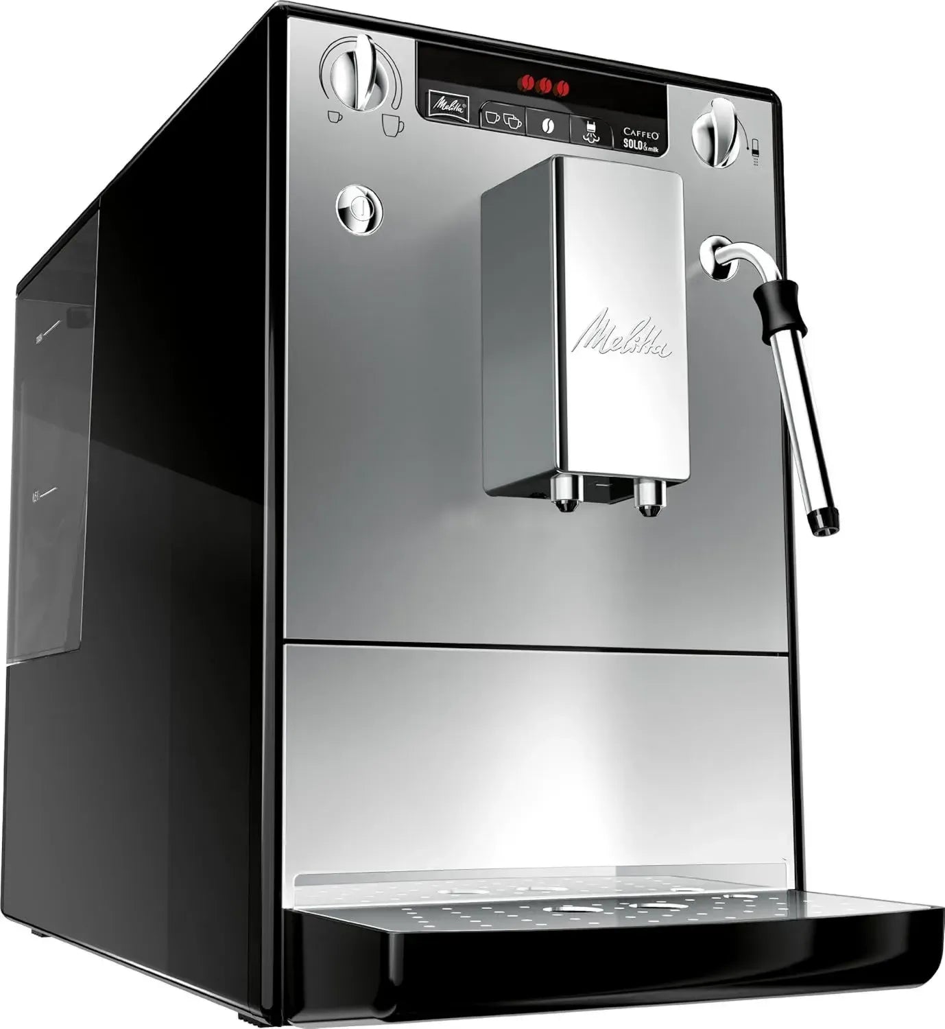 Melitta Kaffeevollautomat Solo & Milk - Kompakte Espressomaschine mit Milchaufschäumer, abnehmbarer Wassertank, ideal für Kaffee und Cappuccino, Silber