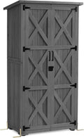 MCombo Wetterfester Holz-Gartenschrank, Kleines Gerätehaus für Terrasse und Balkon, 55x90x169 cm, Grau
