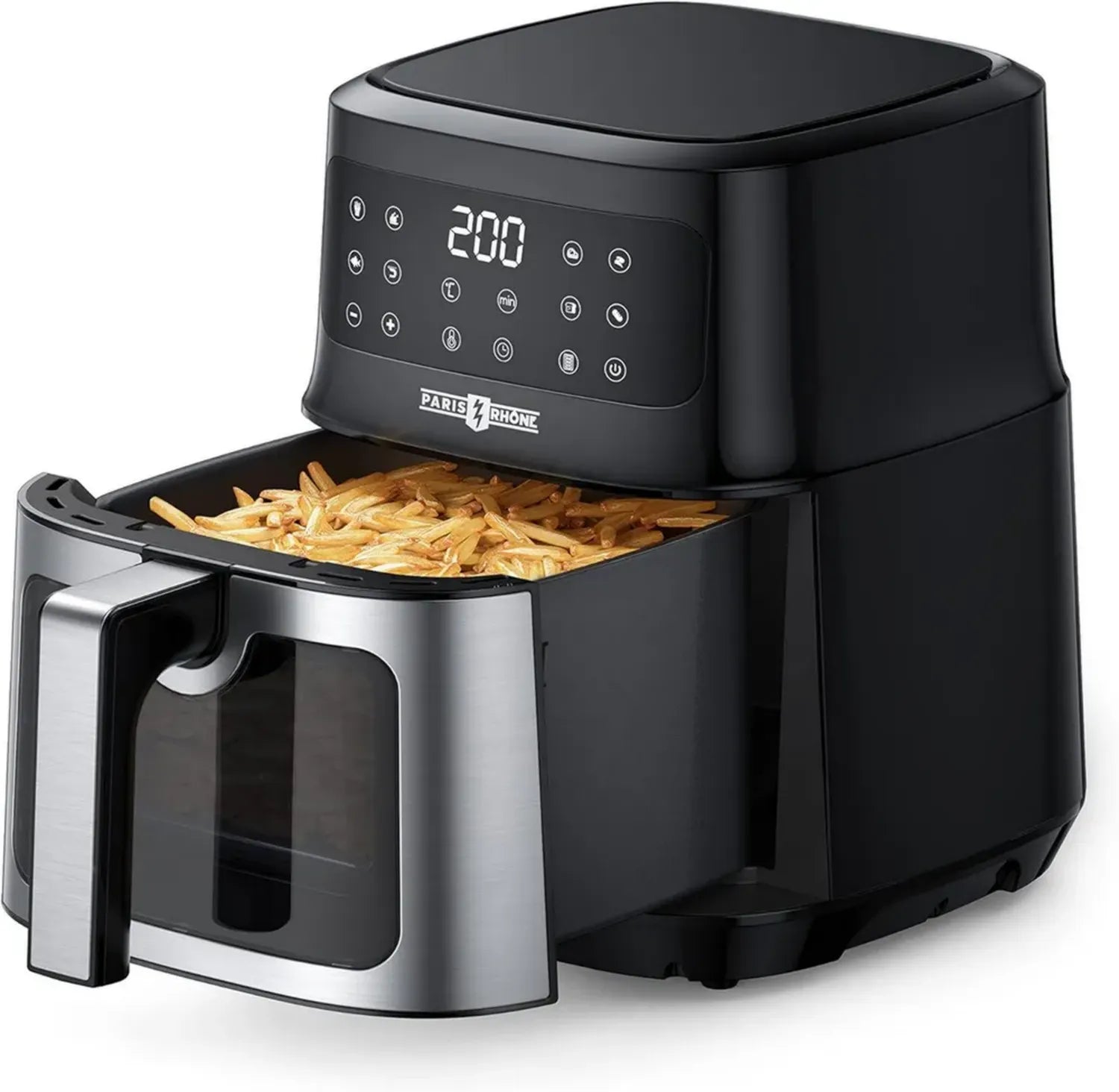 PARIS RHÔNE 5L Heißluftfritteuse XL mit Sichtfenster, 8-in-1 Airfryer, spülmaschinenfest, One-Touch-Bedienung, antihaftbeschichteter Korb