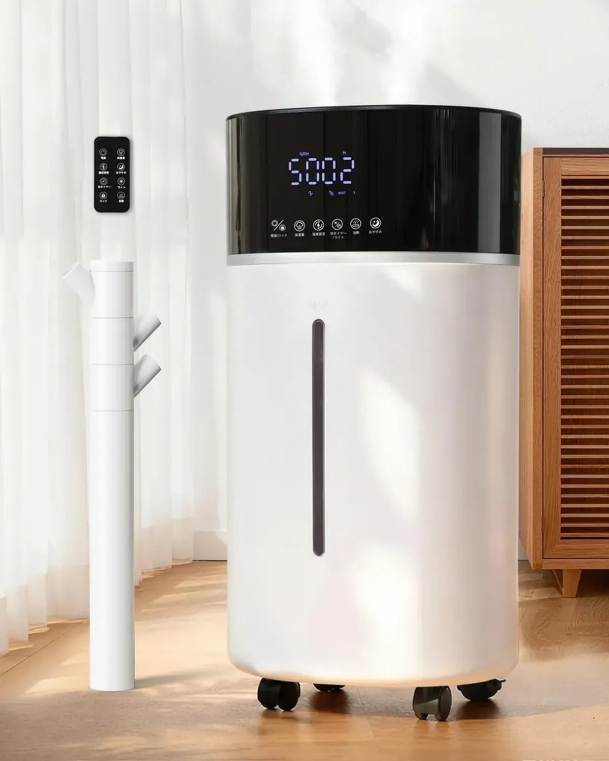 Ultraschall-Luftbefeuchter 18L für Große Räume bis 200m², Warmer & Kaltnebel, Doppel-Düsen für Wohnzimmer, Schlafzimmer, Büro, Weiße Ausführung