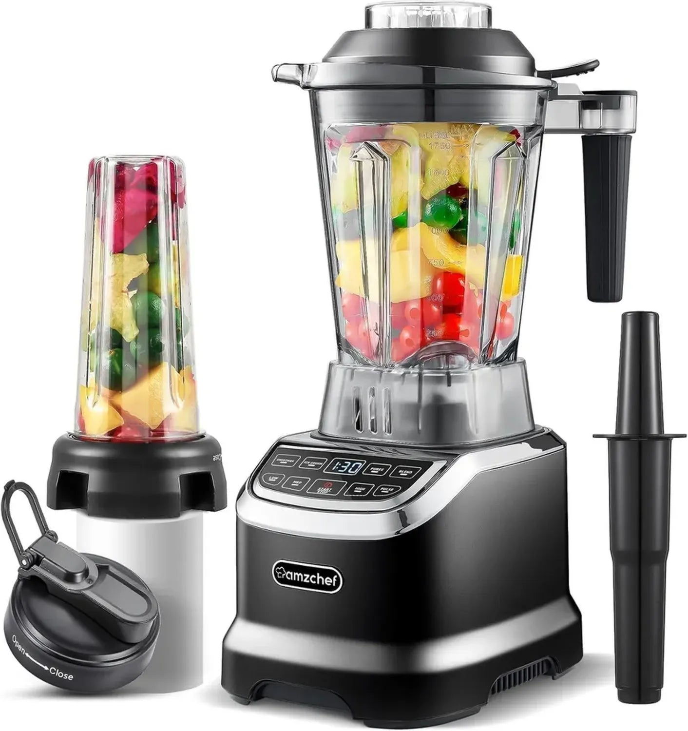 AMZCHEF Hochleistungsmixer 1800W - LED-Anzeige, 6 3D-Klingen, 22000 U/Min - 1,85L Behälter & 600ml Tragbare Flasche