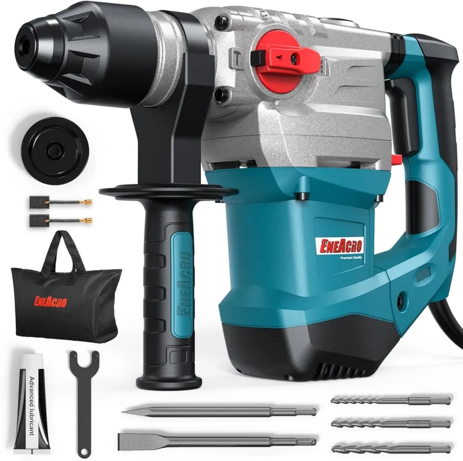 Hochleistungs-SDS-Plus Bohrhammer, 1500W 7J Schlagleistung, 4-in-1 Funktionen, Vibrationsschutzgriff, Sicherheitskupplung, 32 mm Betonbohrung, inkl. Bohrer und Meißel