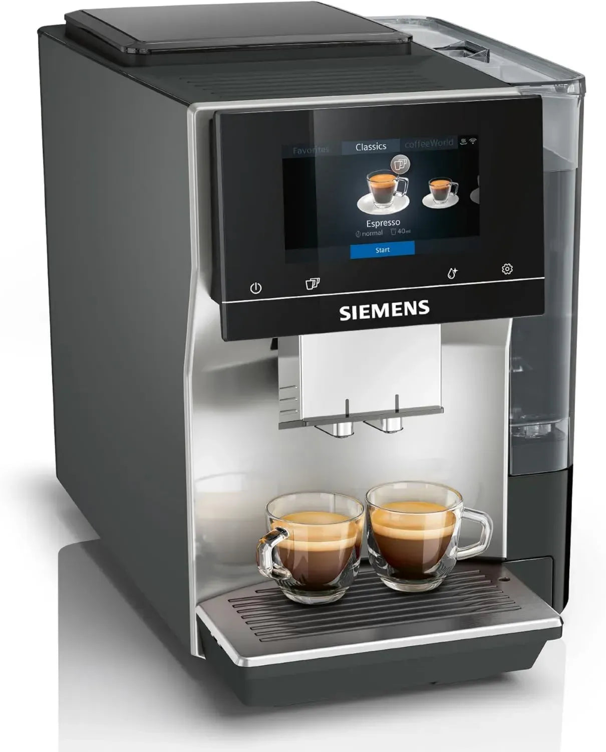 Siemens EQ700 Kaffeevollautomat mit TFT-Display, 36 Getränkeoptionen, Cold Brew, App-Steuerung, 2-Tassen-Funktion, automatisches Reinigungssystem, Silber