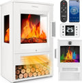 Elektrischer TRESKO Kamin mit Fernbedienung und WiFi-Steuerung, 1800W LED-Flamme, Thermostat & Timer, Standkamin in Weiß