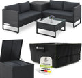 Polyrattan Gartenlounge Set Santorini mit Abdeckung, Tisch & Auflagenbox - Wetterfeste Sitzgruppe Schwarz