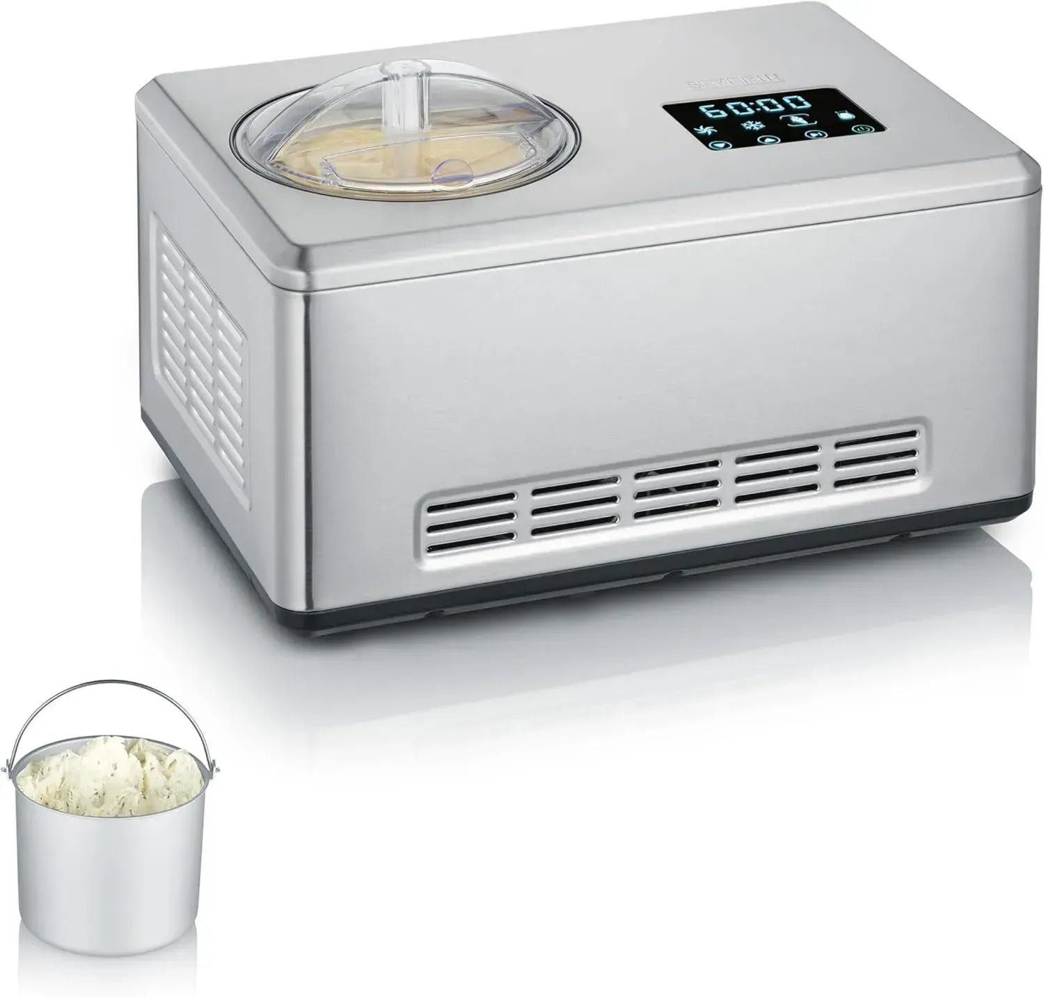 SEVERIN Eismaschine 2-in-1 mit Joghurtfunktion, Edelstahl, Integrierter Kompressor für Eis, Sorbet und gefrorenen Joghurt, Modell EZ 7405