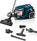 Bosch beutelloser Staubsauger Serie 6 ProFamily, allergikerfreundlich, mit Hygiene-Filter, 10 Jahre Motorgarantie, großes Zubehörset, leise und kraftvoll, 750 W, blau