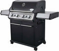 SANTOS Gasgrill S-418 Schwarz - 4 Brenner, Heckbrenner, 800°C Zone, Gusseiserne Roste, Inkl. Drehspieß & Zubehör