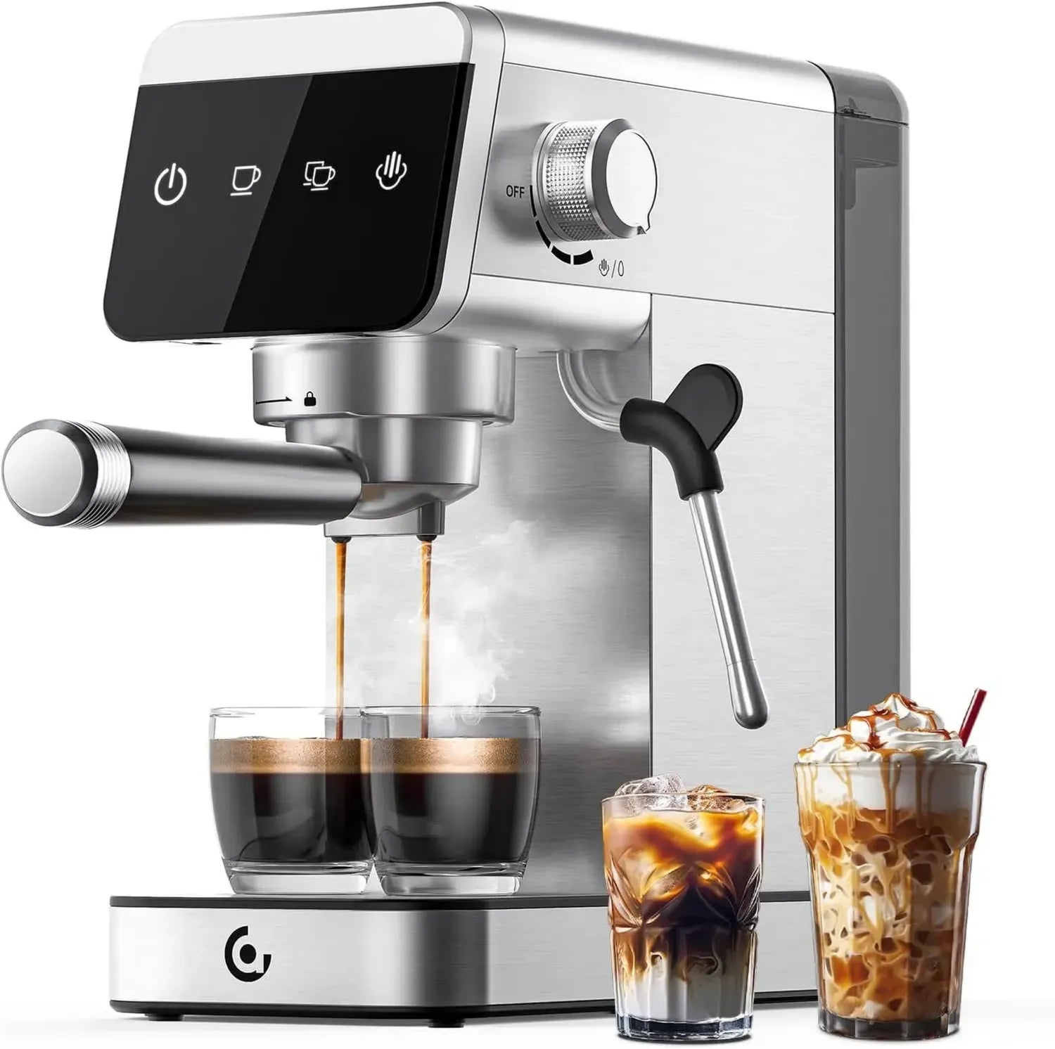 AMZCHEF Espressomaschine 20 Bar mit LED-Display, 1,2L abnehmbarer Wasserbehälter, kompakte 2-in-1 Edelstahl-Kaffeemaschine, 1350W