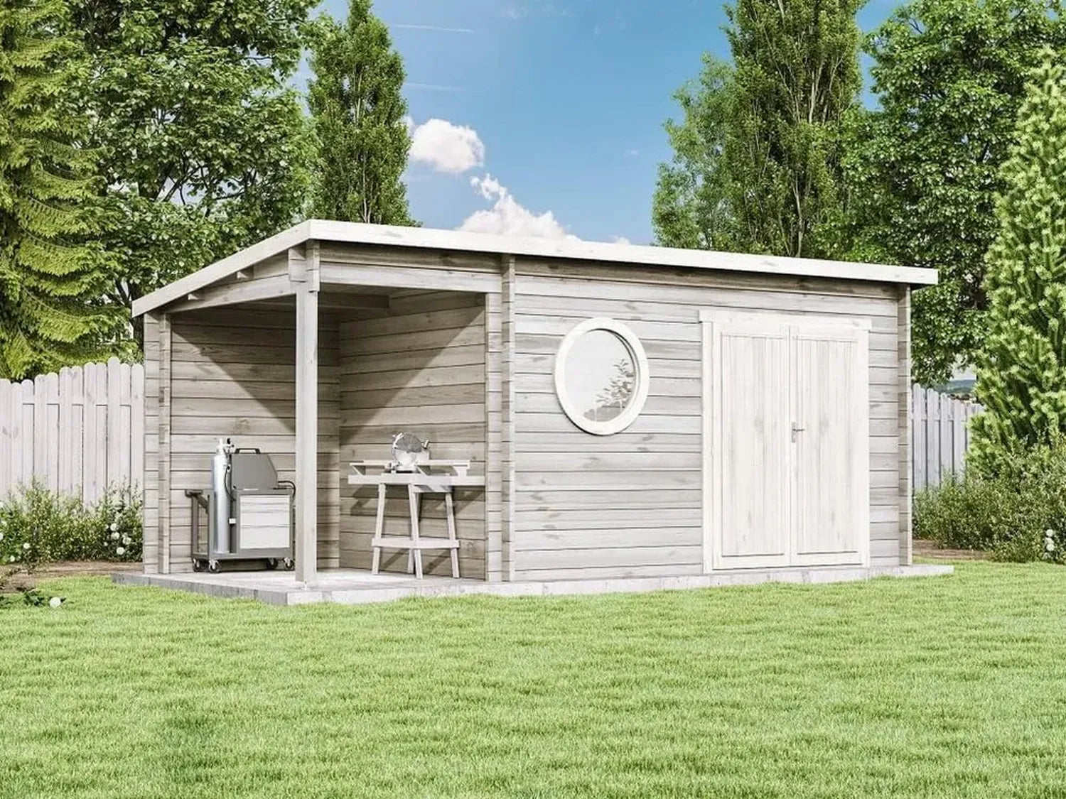 Alpholz Holz-Gartenhaus Maria-Rondo, 550x270cm Gerätelager mit 44mm Wandstärke Natur