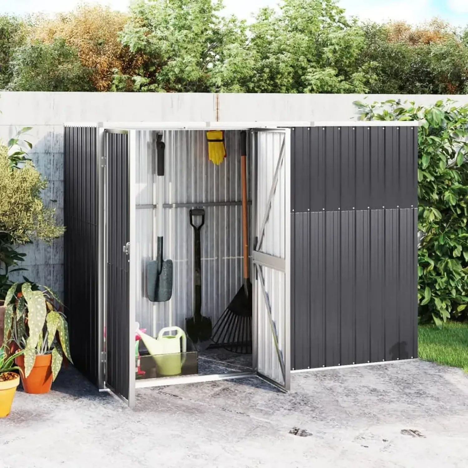 Metall Gerätehaus für Gartengeräte, 225x89x161 cm, anthrazit