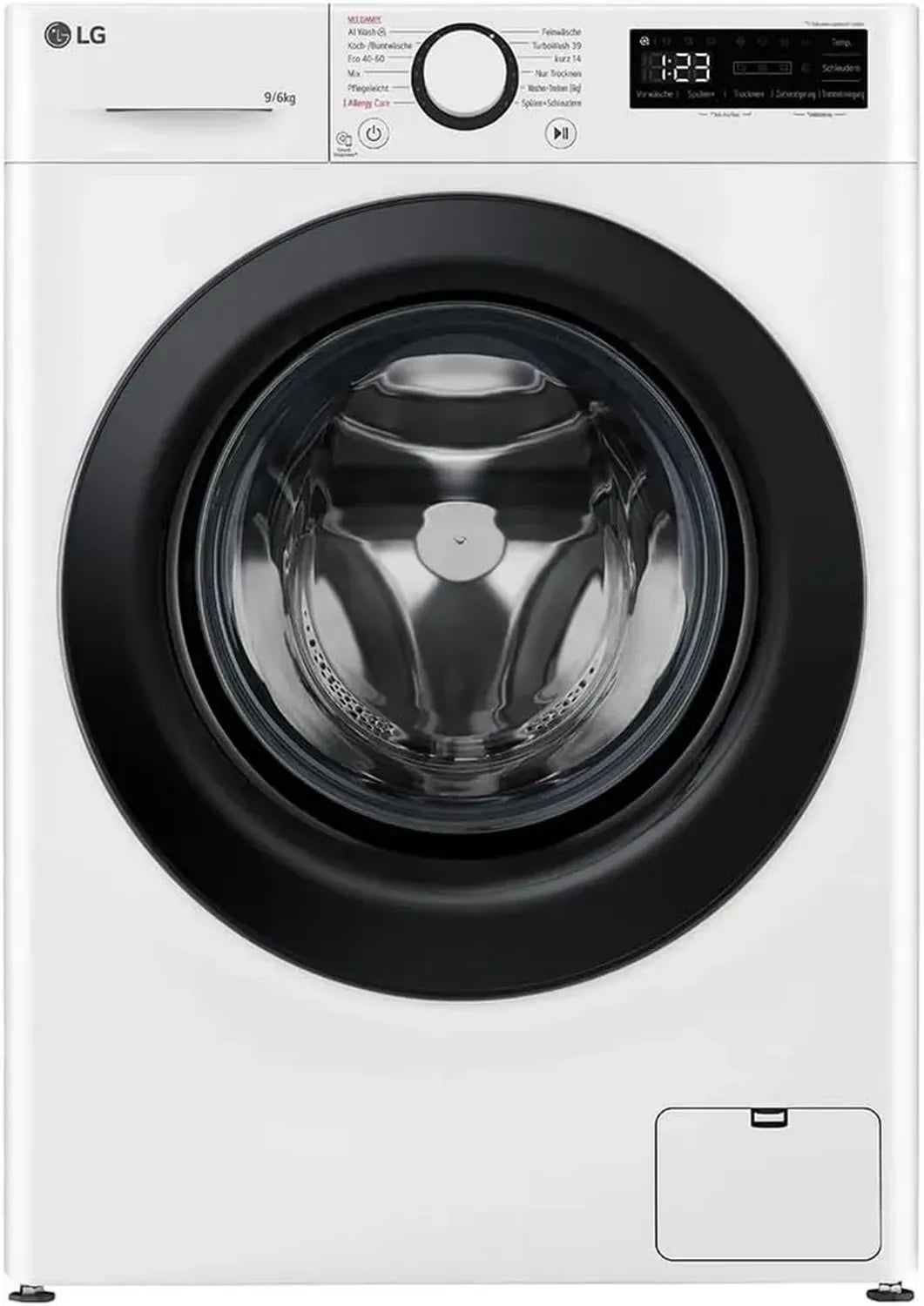 LG Frontlader-Waschtrockner 9-6 kg, Wi-Fi, KI-Direktantrieb, Dampf-Tiefenreinigung, TurboWash 360, Sicherheitsglastür, Weiß mit schwarzem Bullaugenring