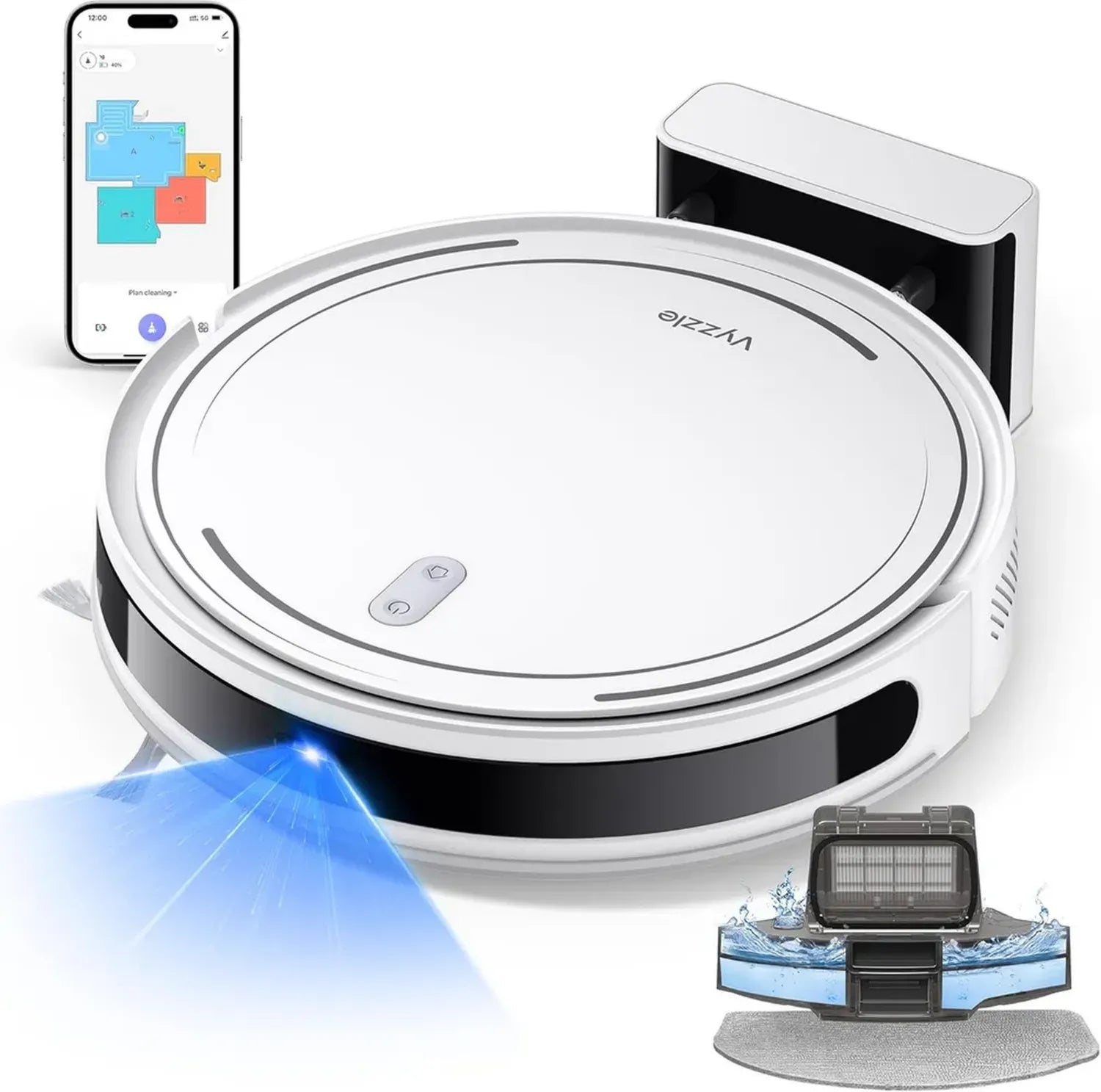 Saugroboter Vyzzle 5000Pa mit Wisch- und LDS-Navigationsfunktion, Ultrakompakt, kompatibel mit App/Alexa, ideal für Tierhaare, Teppiche und Hartböden