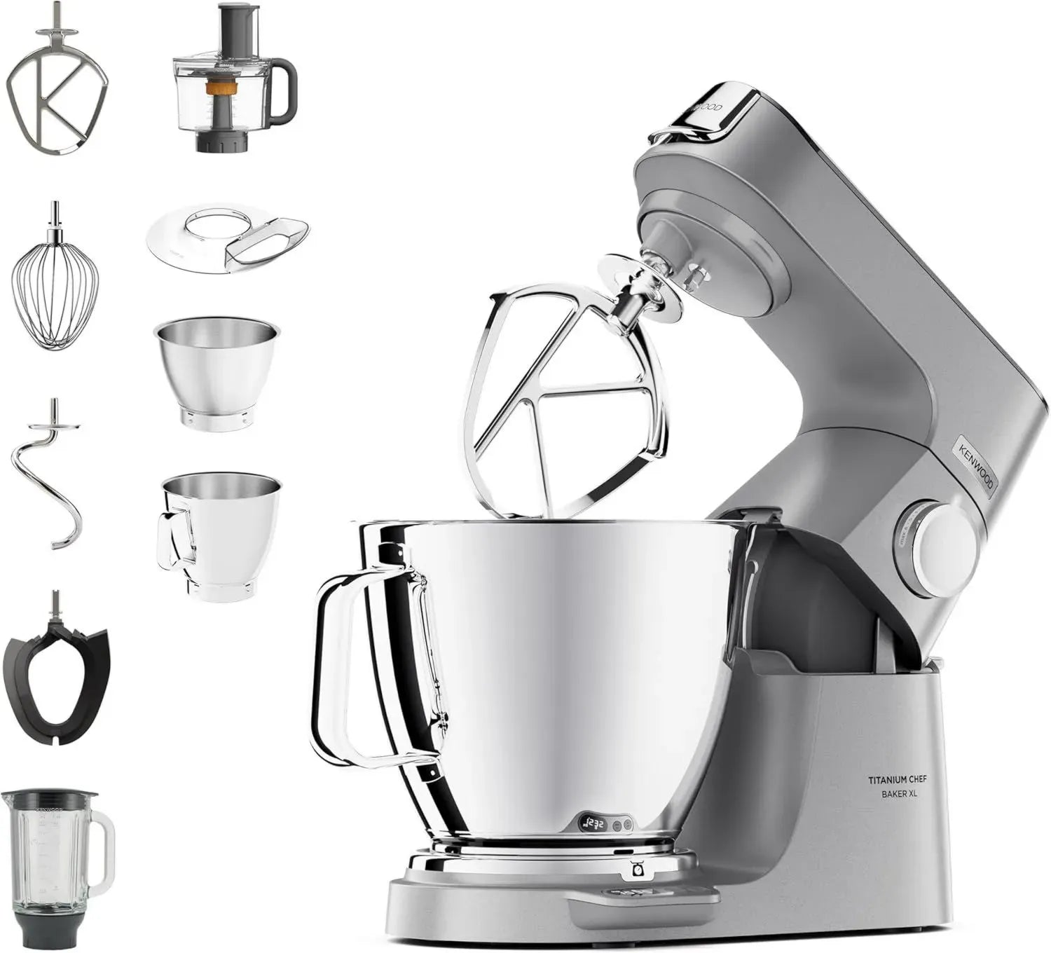 Kenwood Küchenmaschine Titanium Chef Baker XL mit Waage, Patisserie-Set, 7L & 5L Schüssel, 1200W, Silber