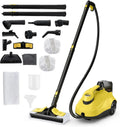 Hochleistungs-Dampfreiniger 2000W mit 5 bar Druck, 1,8L Tank und 160°C Temperatur, Bodenreiniger mit 29 Zubehörteilen und Rollen, 5m Kabel, Gelb