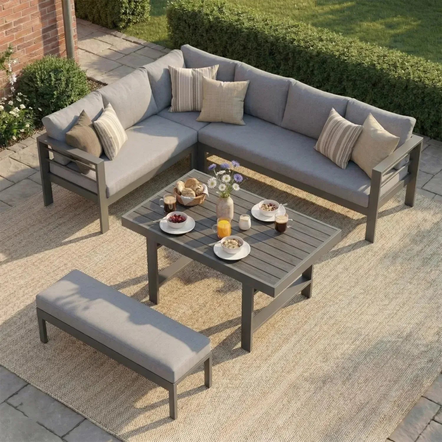LANOX Aluminium Gartenlounge Set 5-teilig für 6-8 Personen, wetterfest & UV-beständig, perfekt für Terrasse, Garten & Wintergarten, Grau