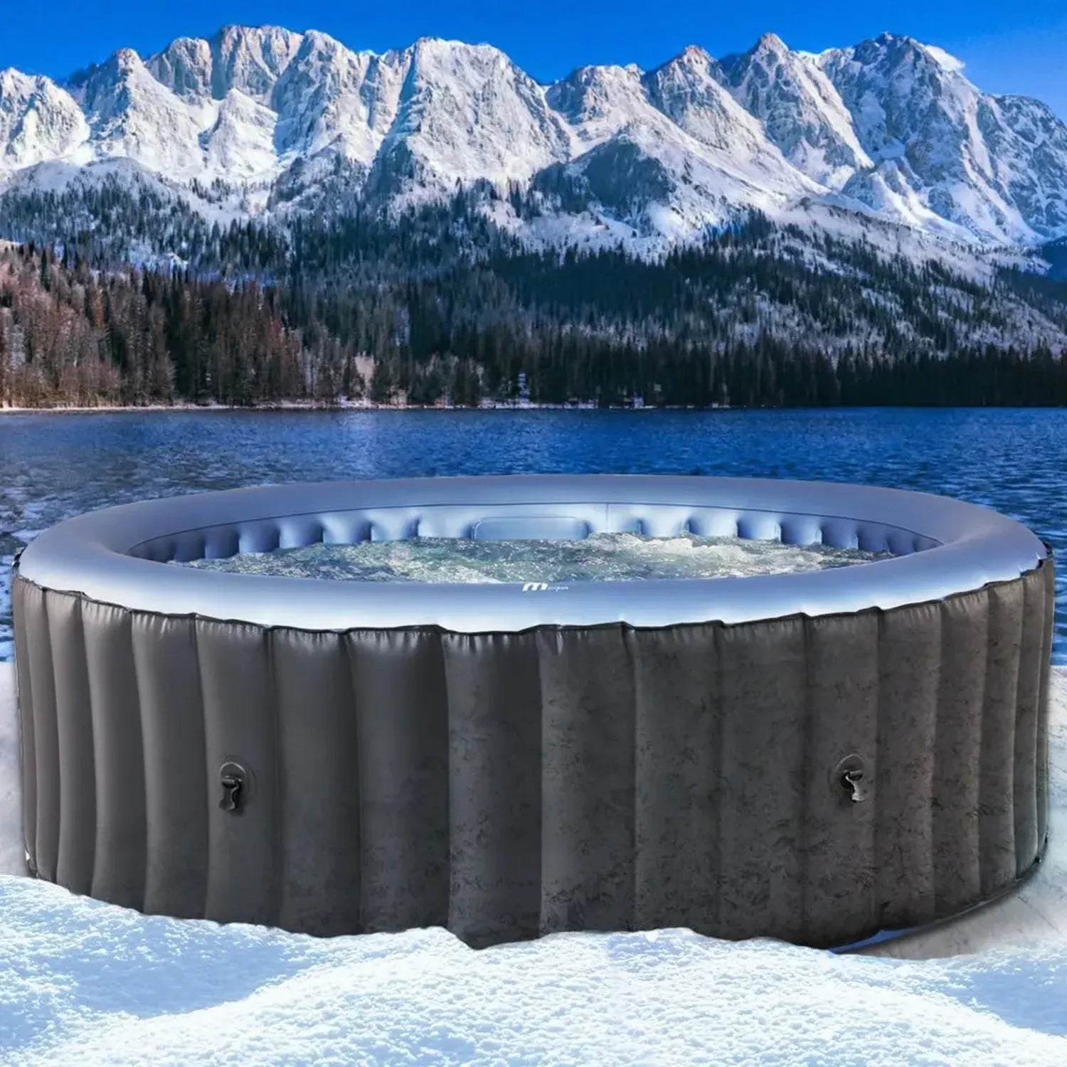 BRAST Aufblasbarer Whirlpool MSpa Bergen für 4-8 Personen – Verschiedene Größen 180-224 cm – Innen- und Außenbereich – Ganzjährig nutzbar – Bis zu 144 Massagedüsen – Energiesparfunktion mit Timer