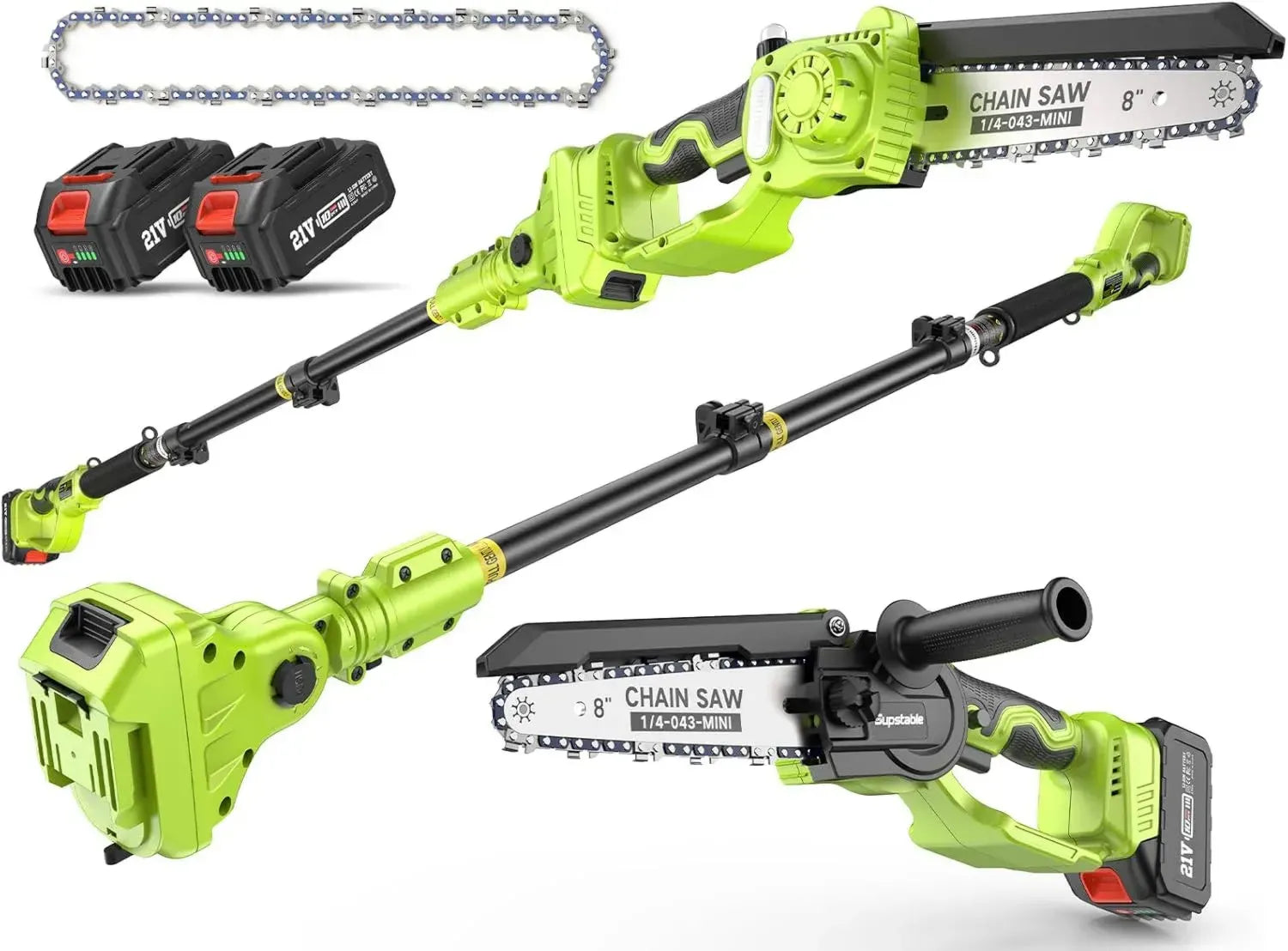 Kombigerät: Akku-Hochentaster & 20 cm Mini-Kettensäge, 4000 mAh, Teleskopstange bis 4,8 m, 800W bürstenloser Motor – Ideal für Baumpflege