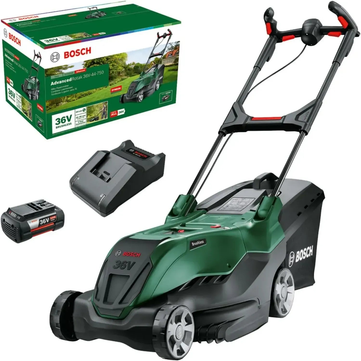 Bosch Akku-Rasenmäher AdvancedRotak 36V-44-750 mit 4.0 Ah Akku und Ladegerät, 44 cm Schnittbreite