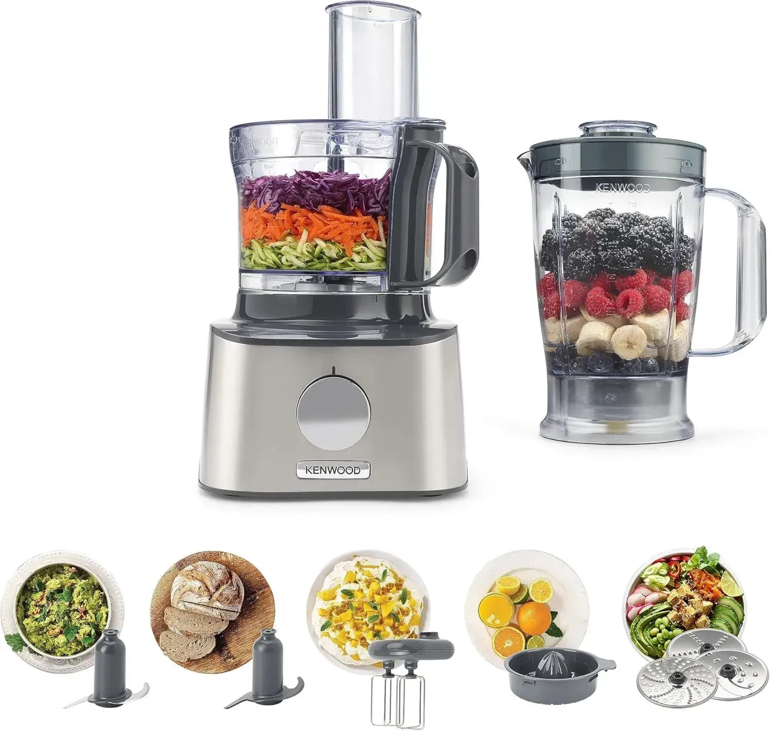 Kenwood Multipro Compact Küchenmaschine, 2,1L, Edelstahlzubehör, 800W, Silber