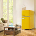 Merax Vintage-Kühlschrank, 72L Kühl- und 21L Gefrierfach, LED-Beleuchtung, 120 kWh/Jahr, Gelb, Energieklasse E