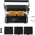 AMZCHEF 6-in-1 Gesundheitsgrill mit 180° verstellbaren Platten, GrillBoost-Funktion bis 280°C – Indoor-Grill, 4 antihaftbeschichtete Platten für Steaks und mehr – 2000W, spülmaschinenfest