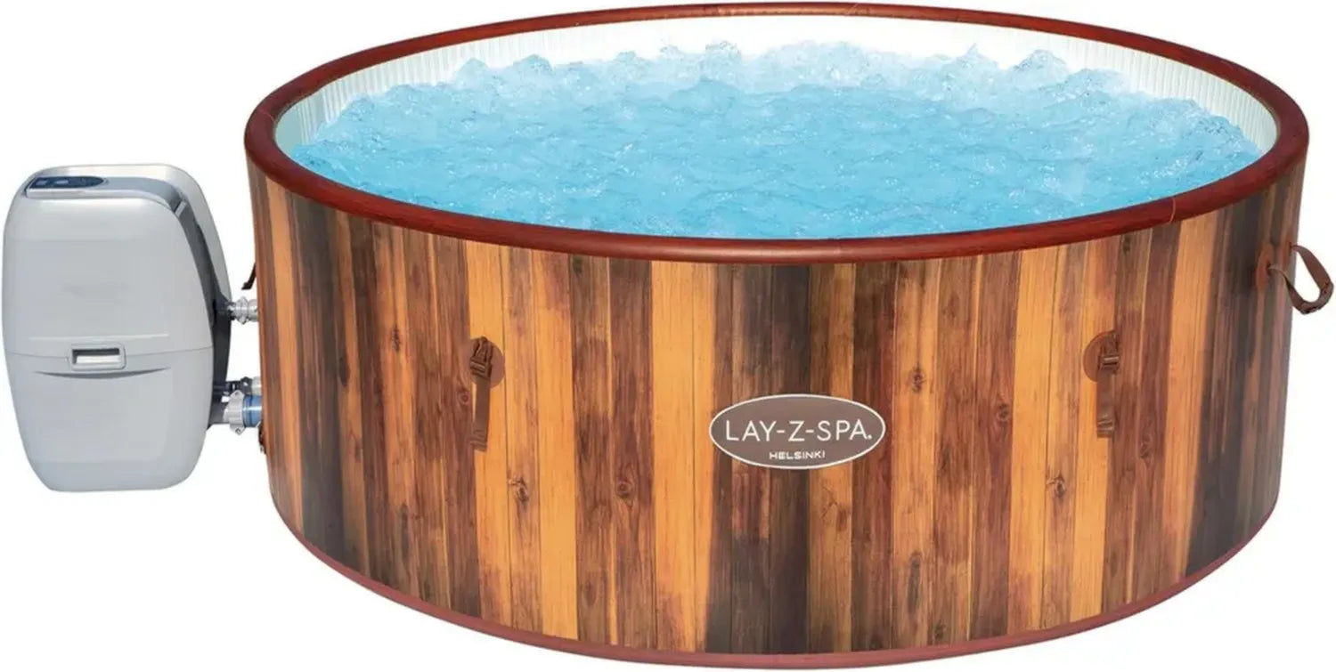 Bestway LAY-Z-SPA Helsinki AirJet Plus Whirlpool für 7 Personen, Ø 180 x 66 cm, Kiefernholz-Optik