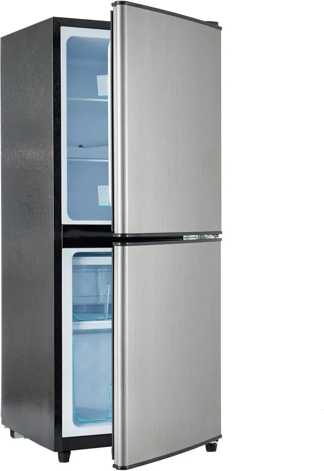 Merax Kühlschrank mit Gefrierkombination, 106L Volumen, Energieeffizienz, LED-Beleuchtung, Silber