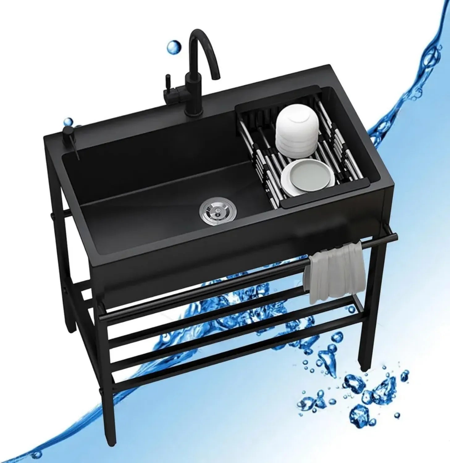 Robuster Edelstahl Spültisch mit Armatur für Außen- und Innennutzung, ideal für Gewerbe, Garten und Camping, 1 Becken, 100x45x86 cm