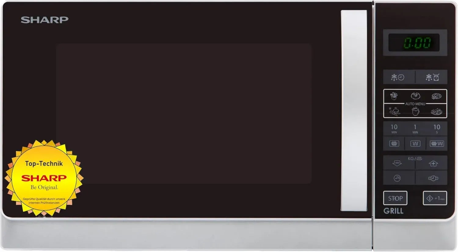 Sharp 2-in-1 Mikrowelle mit Grill 25L 900W, LED-Display, 8 Programme, Auftaufunktion, Kindersicherung, Energiesparmodus, Weiß