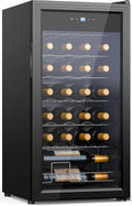 Weinkühlschrank mit 82L Kapazität, Platz für 28 Flaschen, LED-Touch-Panel, UV-Schutz, Vollglastür, 5-18°C