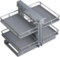 Verstellbarer Eckschrank-Teleskopschublade, 2-stufig, Schrank-Organizer für Küche, kompatibel mit Links- und Rechtsöffnung, Metallkorbdesign