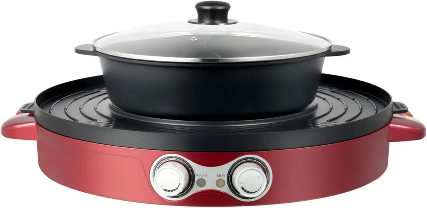 2-in-1 Elektrischer Grill & Hot Pot, 2200W, Antihaftbeschichtung, 44cm, Einstellbare Temperatur